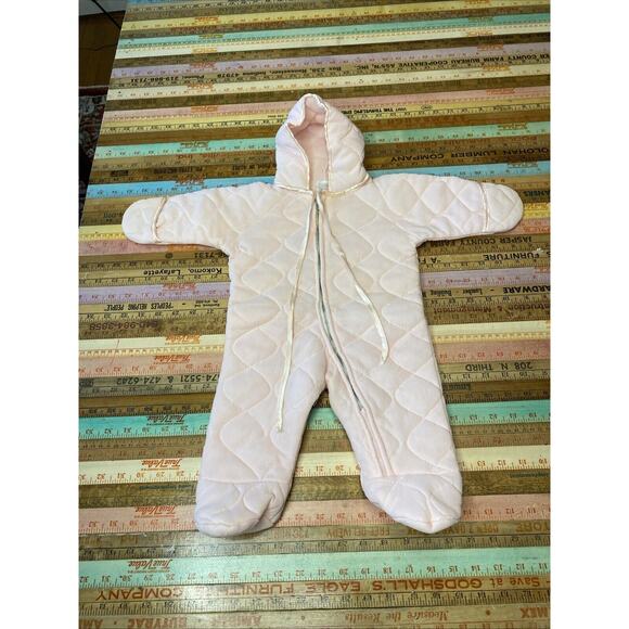 VINTAGE Baby Girl Quiltex Snowsuit Pink Quilted Zip Sleep Sack Bunting Newborn - Picture 3 of 13